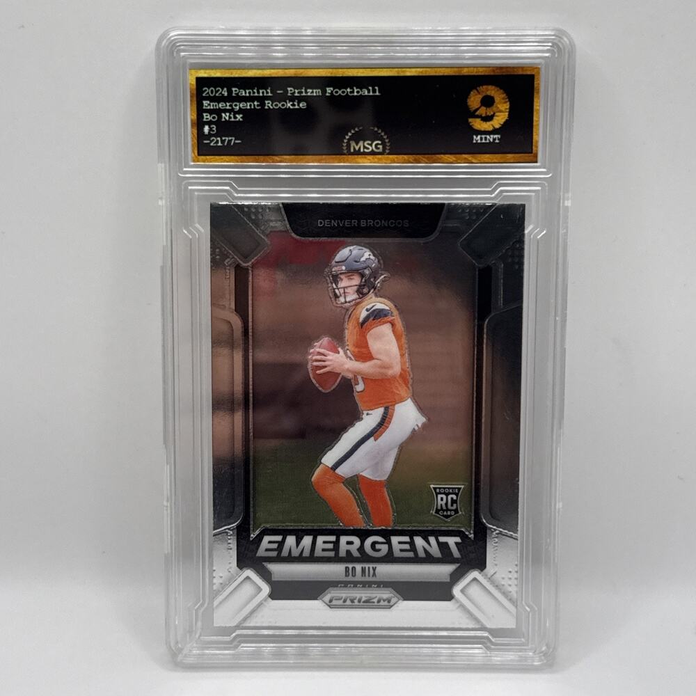 BO NIX RC 2024 Panini Prizm Emergent Insert #3 Rookie Broncos Graded 9 Mint